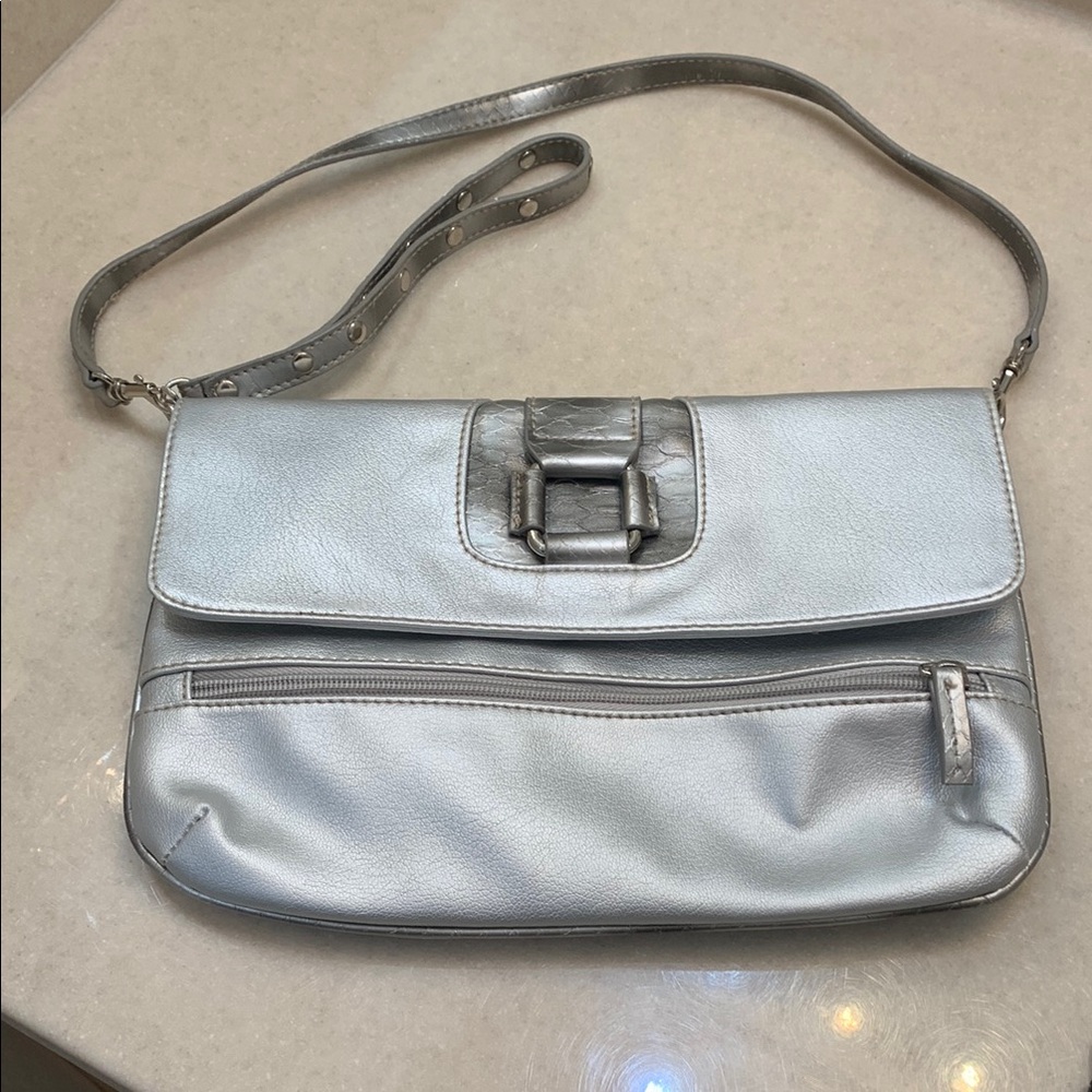 Silver Leather Look Worthington Shoulder Bag